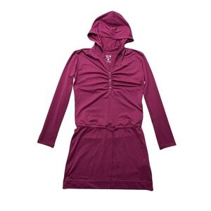 Mountain Hardwear Womens Small Pink Hooded T Shirt Dress Long Sleeve Ruched